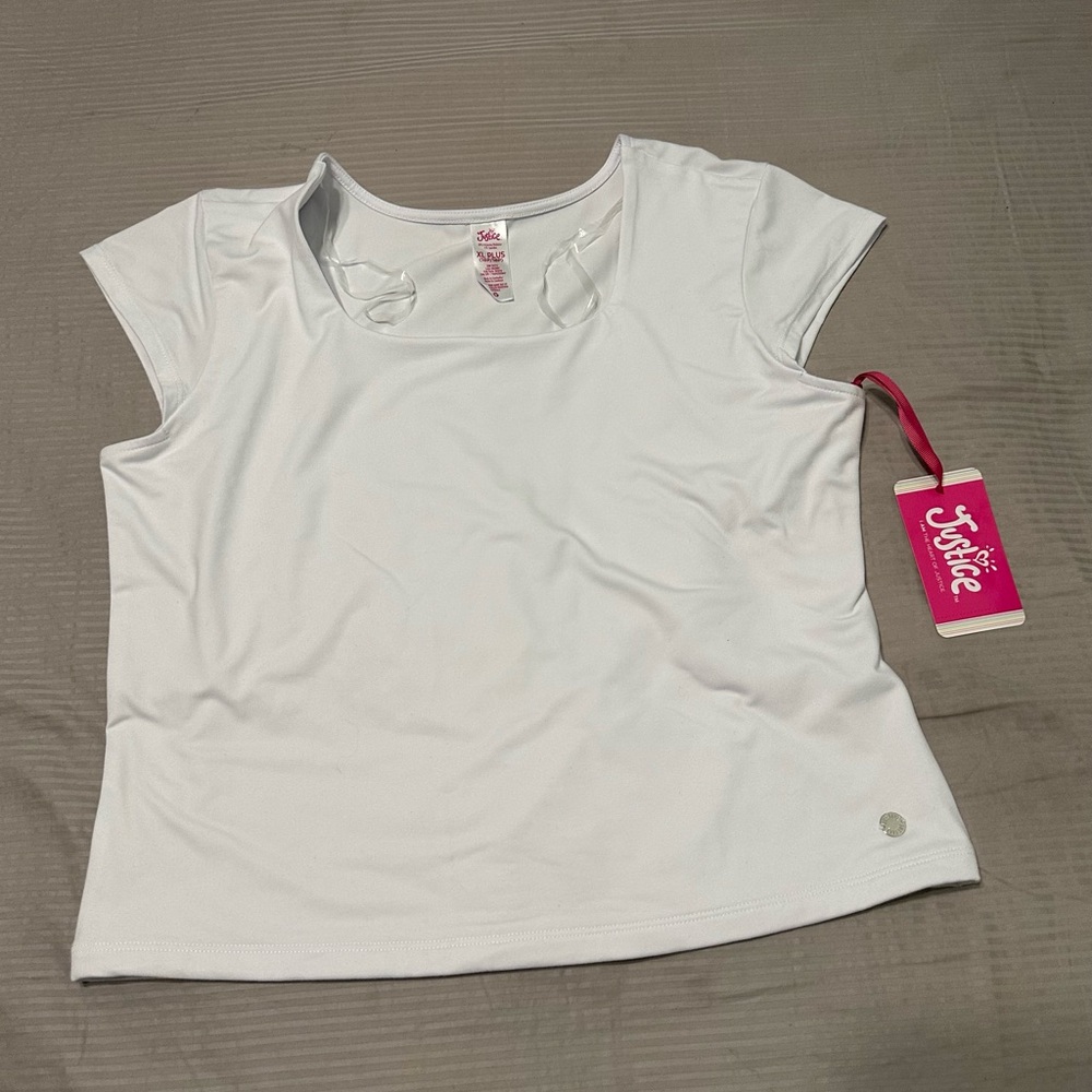 Justice Girls Seamless Cap Sleeve white Tee Size XL Plus